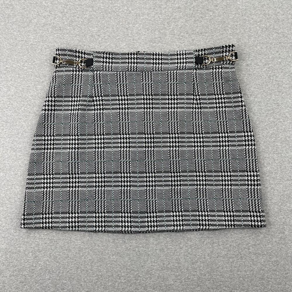 River Island Houndstooth Plaid Mini Skirt US 12 (UK 16) Black White Academia
